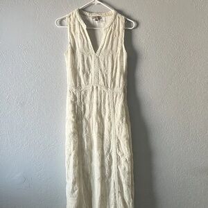 Lucky Brand Ivory Sleeveless Maxi Dress Bohemian Crochet Stitch XS MSRP $189.00